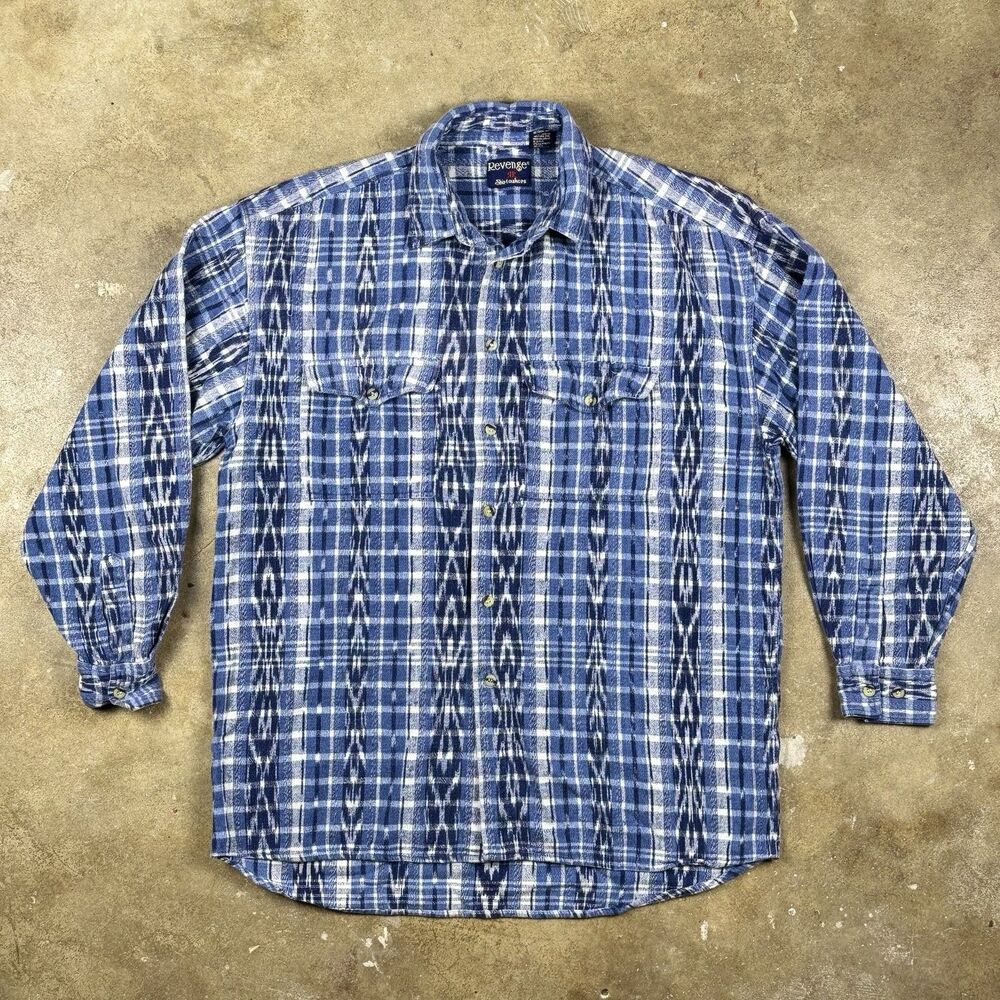 VTG Revenge Shirtmakers Flannel Shirt XL Button-Up Long Sleeve Aztec 90s Grunge‎
